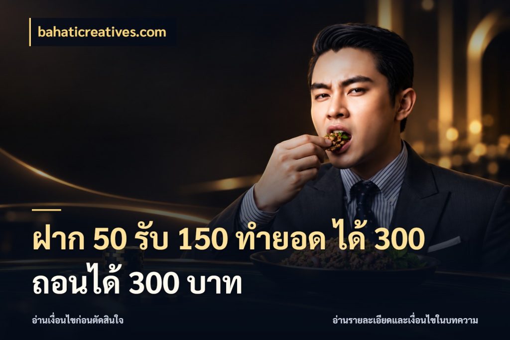 ฝาก 50 รับ 150 ทํายอด ได้ 300 ถอนได้ 300 บาท ยอดฝากและยอดรับในมุมของคนชอบลุ้น กับ bahaticreatives.com