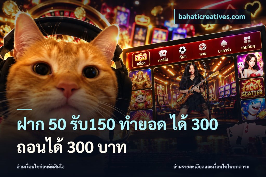 ฝาก 50 รับ150 ทำยอด ได้ 300 ถอนได้ 300 บาท