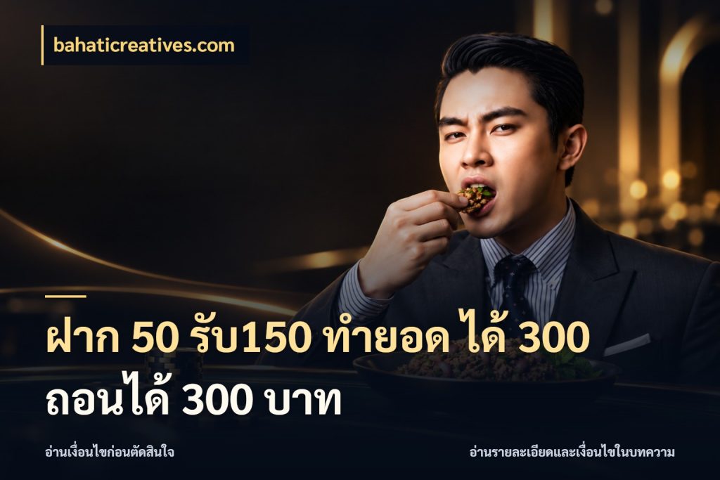 ฝาก 50 รับ150 ทำยอด ได้ 300 ถอนได้ 300 บาท เปิดมุมโปรให้เข้ากับเกมแนวโปรด ในมุม bahaticreatives.com