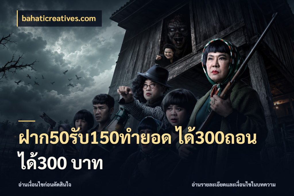ฝาก50รับ150ทำยอด ได้300ถอนได้300 บาท สีสันของโปรฝากและยอดรับ ในมุม bahaticreatives.com